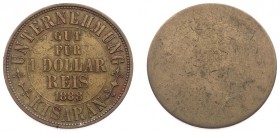 Plantagegeld / Plantation tokens - Kisaran - 1 Dollar 1888 Reis (LaBe 117 R1 / LaWe 145) - Obv. Value within cirkel + Unternehmung Kisaran / Rev: Plai...