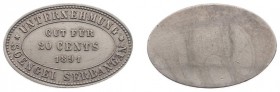 Plantagegeld / Plantation tokens - Soengei Serbangan - 20 Cents 1891 (LaBe 284 R2 / LaWe 419-420) - Oval - Obv. Value within cirkel + Unternehmung Soe...
