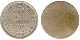 The Akio Seki Collection - Kisaran - 20 cents 1888 (LaBe 115 / LaWe 139/141 / Scho. -) - Obv. Gut für -value- 1888. Legend: Unternehmung Kisaran / Rev...