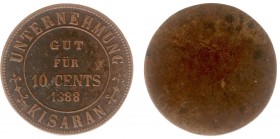 The Akio Seki Collection - Kisaran - 10 cents 1888 (LaBe 116b / LaWe 142 (copper ) / Scho. -) - Obv. Gut für-value- 1888. Legend: Unternehmung Kisaran...