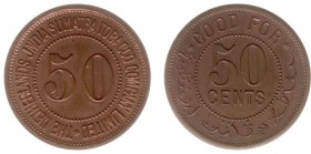 The Akio Seki Collection - The Netherlands India Sumatra Tobacco Co. - 50 cents 1889 - 1894 (LaBe 140 / LaWe 178 / Scho. 1096) - Obv. Numeric value. L...