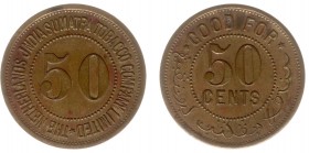 The Akio Seki Collection - The Netherlands India Sumatra Tobacco Co. - 50 cents 1889 - 1894 (LaBe 141a / LaWe 175 / Scho. 1096) - Obv. Numeric value. ...