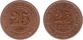 The Akio Seki Collection - The Netherlands India Sumatra Tobacco Co. - 25 cents 1884 - 1894 (LaBe 142 / LaWe 181b / Scho. 1097) - Obv. Numeric value. ...