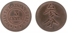 The Akio Seki Collection - Tjinta Radja - 3 cents 1876 - c.1883 (LaBe 326 / LaWe 505 / Scho. 1191) - Obv. Value in two lines. Legend: Tjinta Radja Est...