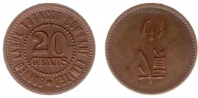 The Akio Seki Collection - British North Borneo - Borneo Labuk Tobacco Company Limited - 20 cents 1900 -1924 (LaWe 636a / SS 14 / Pridm 37 ) - Obv. In...