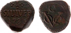 De VOC in Voor-Indië - Ceylon - 1 Stuiver 1785 geslagen te Colombo (Scho. 1298c ) - 14.12 gram - met C boven VOC-monogram en SIUIVER - ZF-
