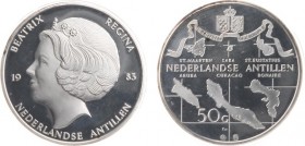 Nederlandse Antillen - 50 Gulden 1983 Zes Eilanden, ontwerp in zilver (Almanak pag. 245 / KM Pn13) - oplage 20 stuks - PROOF / UITERST ZELDZAAM