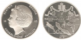 Nederlandse Antillen - 50 Gulden 1983 Zes Eilanden, ontwerp in zilver (KM Pn13) - oplage 20 stuks, UITERST ZELDZAAM