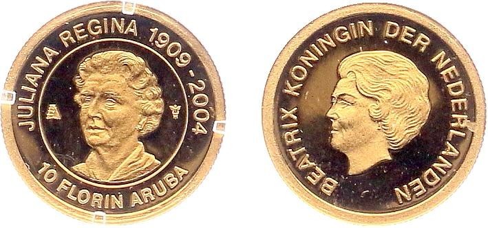 Aruba - 10 Florin 2004 (2005) 'Juliana 95 jaar' - Goud, oplage 10.000 stuks - Pr...