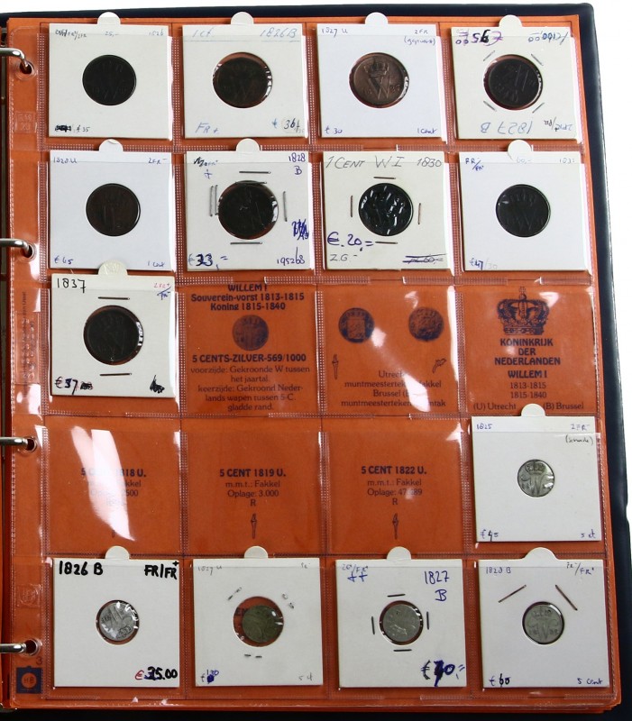 Verzameling Willem I wb. 1 cent 1821 B, 25 cent 1828 B en 1 gulden 1820-21-29 B-...