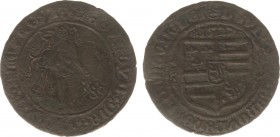 Rekenpenningen / Jetons - 1527 - Rekenpenning 'Venus penny jeton' (Groen.159) - VZ Naakte vrouw, gekroonde C, schaamdoek uitlopend in rafels met bloem...