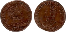 Rekenpenningen / Jetons - 1570 - Rekenpenning Utrecht 'Philips II en Isabella' (Dugn.2529, vOrden133, Tas105) - VZ Geharnast borstbeeld Philips II n.r...