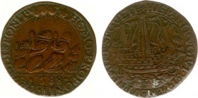 Rekenpenningen / Jetons - 1588 - Rekenpenning Dordrecht 'Spaanse Armada verslagen' (Dugn.3188, vLoonI.392.2, Tas251) - VZ Familie met kinderen dankt G...