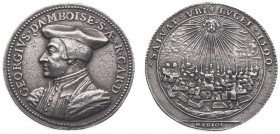 Historiepenningen - 1500 (later werk) - Penning 'Kardinaal George d'Amboise begunstigt Milaan' (Van Mieris 329) - VZ Borstbeeld naar links / KZ Gezich...