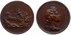 Historiepenningen - 1658 - Franse penning 'Overwinningen aan Schelde, Leie en Ieper' door J. Mauger (vLoon436) - VZ Portret Lodewijk XIV n.r. / KZ Bel...