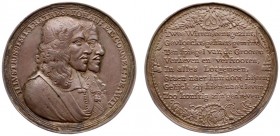 Historiepenningen - 1672 - Penning 'De moord op de gebroeders De Witt' (vL.87.3) - VZ Dubbel borstbeeld n.r. / KZ Acht-regelige tekst binnen bloemrand...
