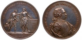 Historiepenningen - 1766 - Penning 'Inhuldiging Willem V als erfstadhouder' door T. van Berckel (VvL.383) - VZ Geharnast borstbeeld n.r. / KZ Willem V...