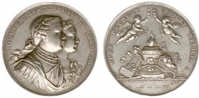 Historiepenningen - 1767 - Penning 'Huwelijk Willem V en Wilhelmina van Pruissen' door G. van Moelingen (VvL.403) - VZ Dubbel borstbeeld n.r. / KZ Eng...