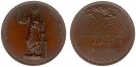 Historiepenningen - 1856 - Penning 'Oprichting standbeeld van Laurens Jansz. Koster te Haarlem' door S. G. Elion (Dirks779) - VZ Standbeeld - KZ Stral...