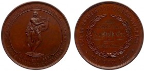 Historiepenningen - 1872 - Penning '25-jarig bestaan van de Rotterdamsche Mannen Zangvereeniging Amphion' door A. Fisch (Zw. -) - VZ Staande Amphion m...
