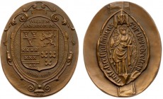 Historiepenningen - 1957 ? - Penning 'Oprichting Broederschap van het St. Bartholomeus Gasthuis te Utrecht in 1407' - VZ Zegel van het Gasthuis / KZ C...