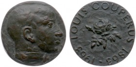 Historiepenningen - 1963 - Penning '100e geboortejaar Louis Couperus' door F. Letterie - VZ Portret n.r. / KZ Roos - brons gegoten 73 mm - PR - schaar...