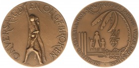 Historiepenningen - 1971 - Penning 'Stichting Nederlandse Slachtoffers Japanse Vrouwenkampen' door F. Nix - VZ Vrouw met geheven arm en kind / KZ Vrou...