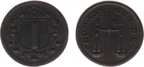 Gildepenningen - Dordrecht 1745 - Penning van het Koopmans- of kramersgilde (WK.3.1) - VZ Versierd wapenschild / KZ Balans tussen 17 en 45 - koper 28 ...