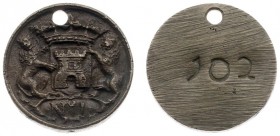 Brandspuitpenningen - Alkmaar - Brandspuitpenning z.j. (vgl. Brandspuitpenningcat.29) - VZ Gekroond wapenschild met dragers op cartouche met N° I / KZ...