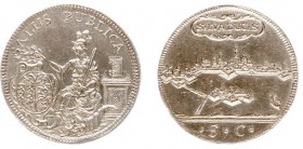 Vroedschapspenningen - 's-Hertogenbosch zj (1712) - Vroedschapspenning door T. van Berckel (Snoeck11) - VZ Justitia naast altaar met bijbel lauwert ov...