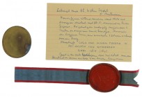 Vrijmetselarij / Maçonnieke penningen - 1814 - Zegelafdruk in rode lak van loge "Willem Fredrik" te Amsterdam (opgericht 1814) - Boog waaronder een vr...