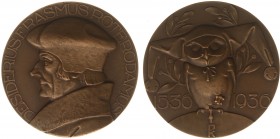 VPK-penningen - 1936 I - Penning 'Erasmus' door B.M.A. Ingen Housz (Til.123, Begeer1002) - VZ Portret n.l. / KZ Uil als verwijzing naar 'Lof der Zothe...