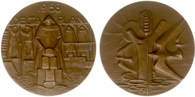 VPK-penningen - 1958 - Jaarpenning 'Deltaplan' door F. Carasso (Til.259) - VZ Vi...