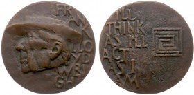 VPK-penningen - 1963 - Penning 'Frank Lloyd Wright' door Eric Claus (Til.p291) - VZ Portret n.l. met naam / KZ Tekstregel naast doolhof - brons gegote...
