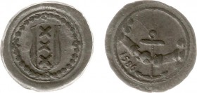 Tokens / Leads - Amsterdam - Armenloodje 1586 (MvH.101, Pelsdonk013) - VZ Stadswapen / KZ Anker boven ineengesdrukte handen - lood 15 mm 2,25 gram - g...