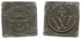 Tokens / Leads - Amsterdam, hongersnood 1662 - Armenpenning Wijk 4 (vgl. MvH.103, Pelsdonk021) - VZ Gekroond stadswapen met dragers / KZ W onder 4 - l...