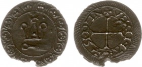 Tokens / Leads - Dordrecht (wrsch.), ca. 1270-1350, token of loodje type Tourse groot (Pelsdonk 284) – VZ Châtel Tournois binnen krans klavertjes / KZ...