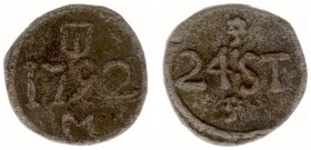 Tokens / Leads - Dordrecht, Loodje van 24 stuivers 1792 (Minard167) - VZ Wapenschild, jaartal en M / KZ Waarde 24. ST, onder en boven bloem - lood 25 ...