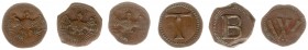 Tokens / Leads - Mechelen / 's-Hertogenbosch, Tafel van de Heilige Geest of Geefhuis - lot van drie armenpenningen (MvH.391 (de B), Snoeck 's-Hertogen...