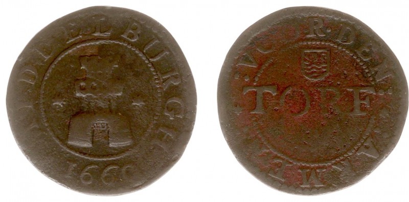 Tokens / Leads - Middelburg 1660 - Armenpenning voor turf (Minard406) - VZ Burch...