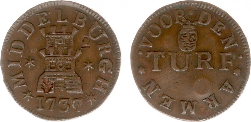 Tokens / Leads - Middelburg 1737 - Armenpenning voor turf (Minard408) - VZ Wapen...