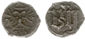 Tokens / Leads - Middelburg zj - Raadspenning van 12 stuivers (Pelsdonk344, DeMan1.8) - VZ Tweekoppige adelaar / KZ Gotisch cijfer XII - lood 23 mm 8,...