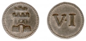 Tokens / Leads - Middelburg zj - Raadspenning voor schepenen van 6 stuivers (Pelsdonk076, DeManI.3) - VZ Burcht / KZ Romeins cijfer VI - lood 20 mm 4,...