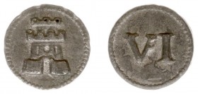 Tokens / Leads - Middelburg zj - Raadspenning voor schepenen van 6 stuivers (Pelsdonk076, DeManI.3) - VZ Burcht / KZ Romeins cijfer VI - lood 20 mm 4,...