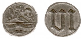 Tokens / Leads - Middelburg zj - Raadspenning voor schepenen van 6 stuivers (Pelsdonk118, DeMan p.54-7) - VZ Zwemmende leeuw / KZ Gotisch cijfer VI - ...