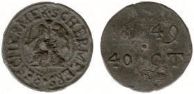 Tokens / Leads - Schermermeer - betalingspenning 40 cent 1849 (TMP1893-120) - VZ Man met zwaard en schild / KZ Jaartal en waarde - lood 39 mm 26,90 gr...