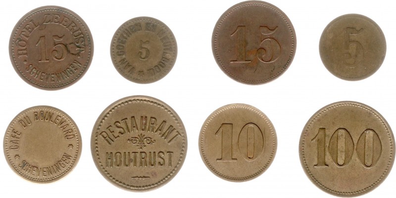 Tokens / Leads - Kelnerpenningen Houtrust 100 cent, Zeerust 15 cent, Du Boulevar...