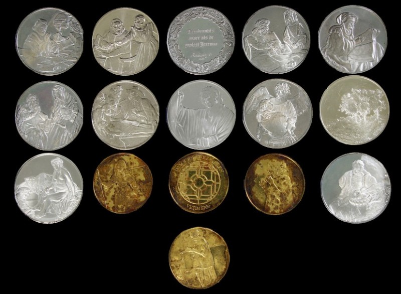 Netherlands - Kist met penningen Rembrandt (12x zilver, Franklin Mint) en Vermee...