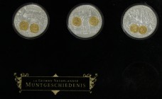 Netherlands - Verzameling penningen '14 Eeuwen Nederlandse Muntgeschiedenis' (zilveren en partieel vergulde penningen), totaal 13 stuks in luxe casset...