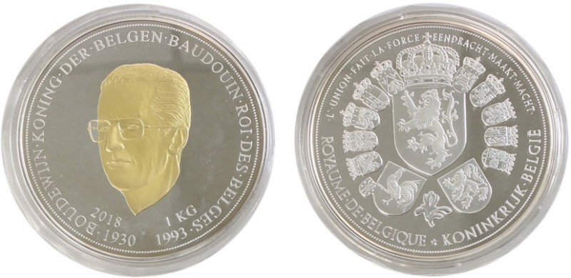 Netherlands - 'Herdenkingsmunt' (deels verguld) van één kilogram in luxe cassett...